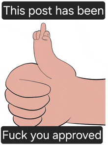 a cartoon hand is giving a thumbs up with the middle finger .