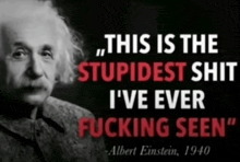 albert einstein says " this is the stupidest shit i 've ever fucking seen " in a black and white photo