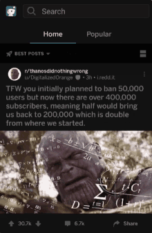 a screenshot of a reddit page with a picture of thanos