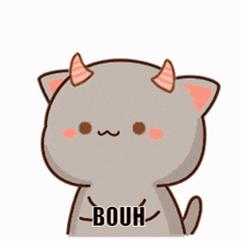 a cartoon cat with horns and the word bouh written below it