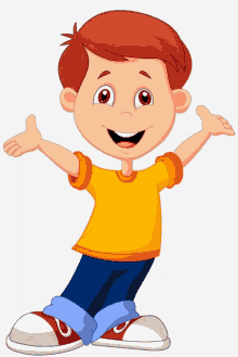 a cartoon boy with his arms outstretched is smiling