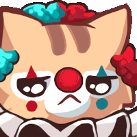 a cartoon cat dressed as a clown with a sad look on his face