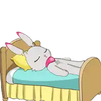 a cartoon of a rabbit laying on a bed