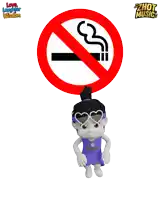 a no smoking sign is above a cartoon girl wearing sunglasses