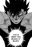 a black and white drawing of a man saying i 'm a beat you black n blue