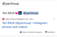 a screenshot of a website with the name yeri mua on it