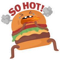 a cartoon illustration of a hamburger with the words so hot above it