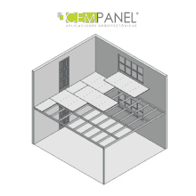 an isometric view of a room with cempanel written on the top