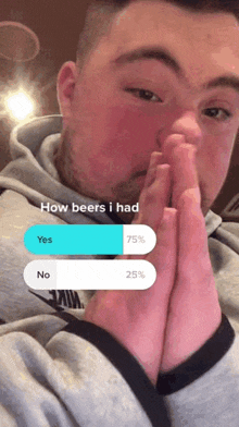 a man in a nike sweatshirt is asking how many beers he has