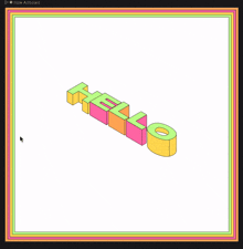 a computer screen shows the word hello in a colorful font