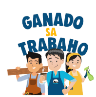 a group of people standing next to each other with the words ganado sa trabajo above them