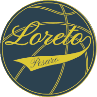 a logo for loreto pesaro has a basketball in the center