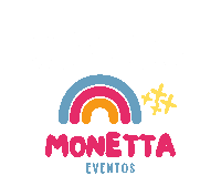 a colorful logo for monetta eventos with a rainbow and stars