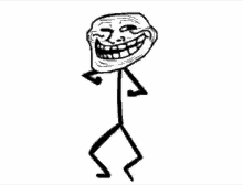 a black and white drawing of a troll face dancing on a white background .