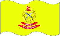 a yellow flag with two crossed knives and the word nepal