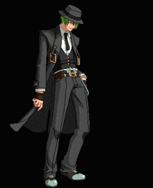 a pixel art drawing of a man with green hair and a hat