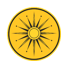 a yellow and black circle with a star in the center