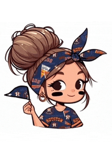 a cartoon of a girl wearing a houston astros shirt and holding a flag .