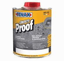 a bottle of tenax concrete proof is sitting on a white surface .
