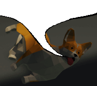 a low poly dog is laying on its back with its tongue hanging out