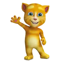 talking ginger is a cartoon cat that is waving