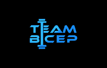 a logo for team bicep with a barbell in the middle