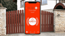 a phone displays a screen that says " front gate " on it