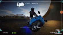 a person riding a motorcycle in a video game called epic