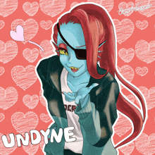 a drawing of a girl with red hair and the name undyne