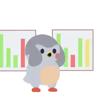 a penguin is standing in front of a graph with the words breaking expectations below it