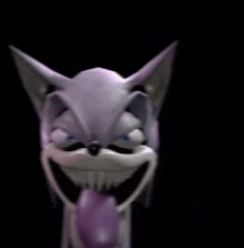a cartoon cat with a purple tongue sticking out is smiling .