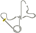 a pixel art drawing of a race track with a yellow circle in the middle of it .