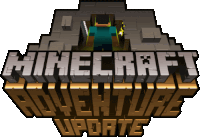 a logo for minecraft adventure update with a slender man on top