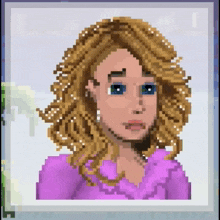 a pixel art of a woman in a pink shirt