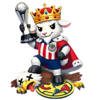 a goat with a crown holding a liga mx trophy