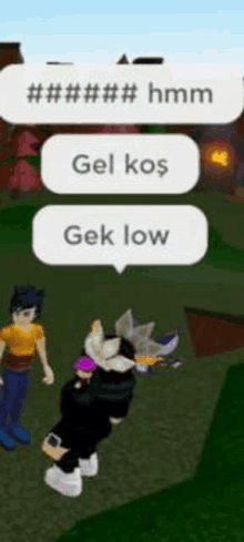 a person is standing in a field with a speech bubble that says gel kos gek low .