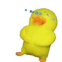 a yellow rubber duck with blue eyes and a tear coming out of its eye