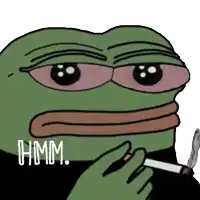 a cartoon frog is smoking a cigarette and the word hmm is on the bottom right