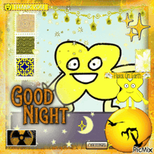 a good night greeting card with a yellow smiley face