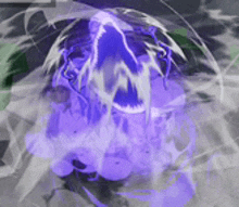 a purple and white painting of a ghost with a glowing mouth .