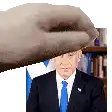 a man in a suit and tie is being patted on the head by a cat .