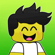 a cartoon drawing of a lego character with black hair and a white shirt