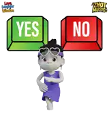 a cartoon character stands in front of a yes and no sign