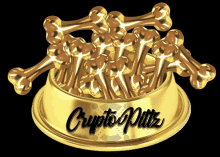 a gold bowl filled with gold bones and the words crypto pittz on it