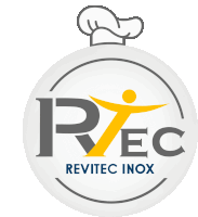 a logo for revitec inox with a chef 's hat in the background