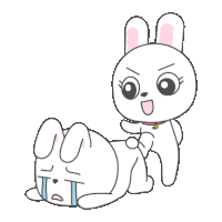 a cartoon rabbit is laying on another rabbit 's back .