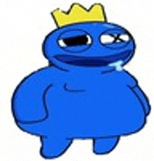 a blue monster with a yellow crown on his head is standing on a white background .