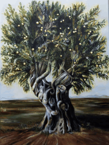 a painting of an olive tree with lots of leaves