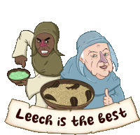 a sign that says leech is the best with two people holding bowls