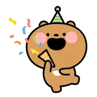 a cartoon bear is wearing a party hat and holding a party horn